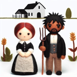 Felted image of cute American Gothic.
