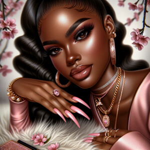 Create a realistic airbrushed illustration of an light skin Afri...