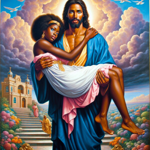 An oil painting in a classical style depicting a single African-...