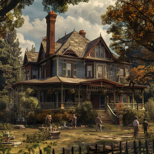 AI Image: A flashback scene showing the house in its prime, with...