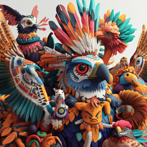 Create a 3D rendering that features an array of vibrantly-colore...