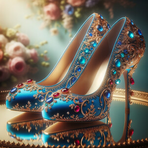 Imagine a pair of enchanting shoes, each a mirror image of the o...