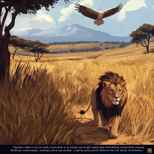 Separate Scene Prompt:  
"Illustrate a wild scene where a lion p...