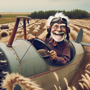 Funny and crazy caricature of a 95 year old American grandpa si...