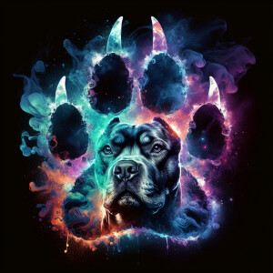 double exposure image silhouette of a dog paw print, inside the...