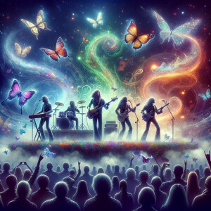 late classic rock band from 1960s on stage with one guitar playe...