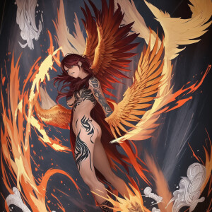 Very tough thigh tattoo of a phoenix