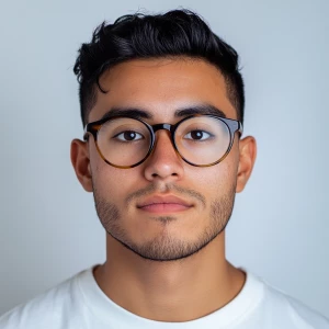 Generate an image of a 22-year-old Mexican American man with a c...