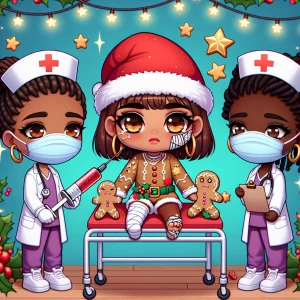 Create an image of an African American chibi-style girl with bol...