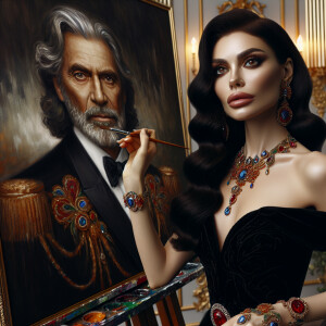 In a high-class, elegantly decorated studio, a very light-skinne...