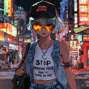 young, rebellious anime-style character. The character should ha...