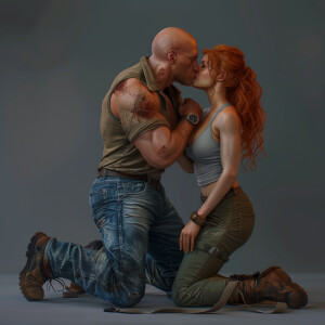 A photorealistic high resolution image. Light ginger haired fema...