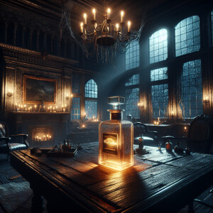 I want a realistic haunted background for my elixir product to b...