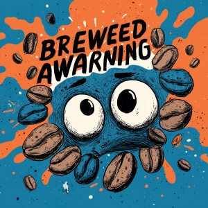 Playful hand-drawn coffee beans morphing into wide-awake cartoon...