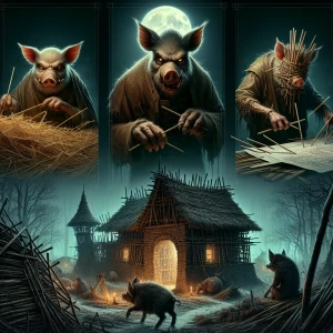 Picture the three little pigs, no longer innocent architects of...