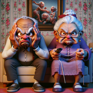 Digital art, a stylized African-American elderly couple wearing...