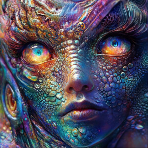 A stunningly ethereal Gorgon with shimmering metallic scales and...