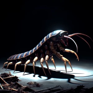 A anthropomorphic centipede wearing designer flip-flops, horrorc...