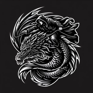 Design a dynamic logo featuring a cloaked figure expertly surfin...