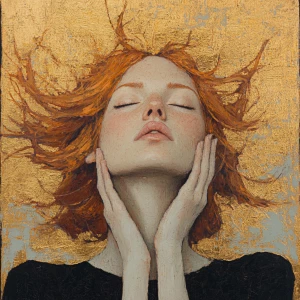 Create a portrait of a woman with ginger hair from her perspecti...