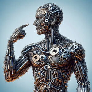 Human figure made from bolts, screws and nails,  8K resolution H...