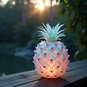 a delicate pineapple made of opal sitting on balcony in the earl...