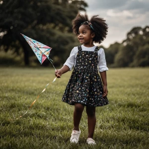 a black girl playing with kite
