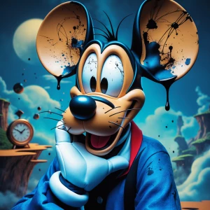 Imagen: A close-up photo of Goofy's face, rendered in a surreali...