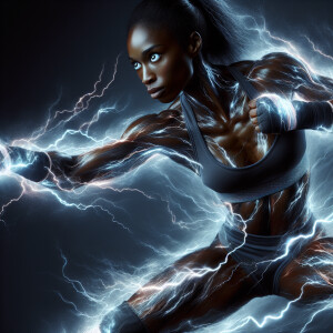Create an image of an epic street fighter in a fighting stance w...
