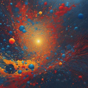 Create an intricate abstract image using a multitude of small, v...