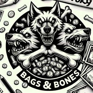 very detailed logo showing vicious three headed wolf eating a la...