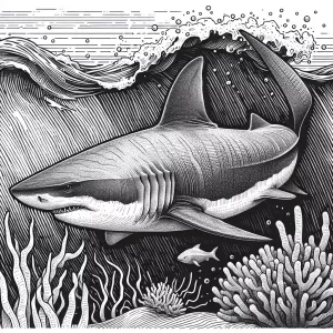 Line drawing of a shark