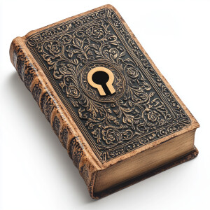 Ornate Vintage Book with Central Golden Keyhole: An antique book...