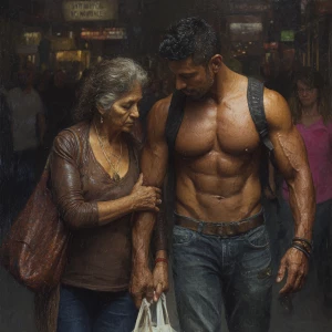 Hyperrealism photo painting.a  indian criminal sweaty muscular b...