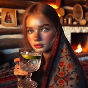A Russian girl Marina drinks a gin