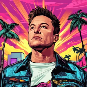 Elon Musk in GTA art style — — in the style of a Grand Theft Au...