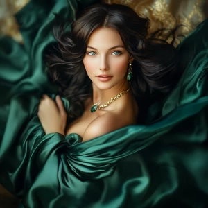 A captivatingly beautiful woman with light, flawless skin, radia...