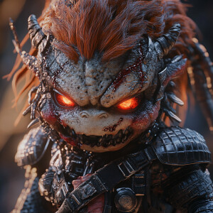 chucky in the style of Yautja's (Hunter Predator),ultra-detailed...