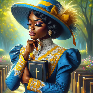An airbrush oil painting depicts an African American woman with...