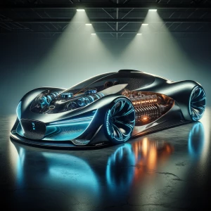 Create a concept car design, a sleek, hyper-aerodynamic coupe, r...