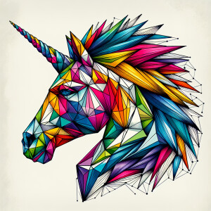 Design a tattoo illustration depicting the head of a unicorn con...