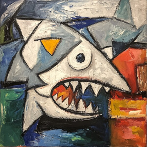 Jaws in the style of Pablo Picasso