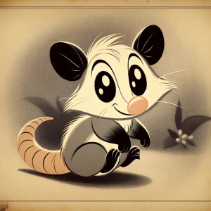 Sketch of an adorable opossum in a playful pose.