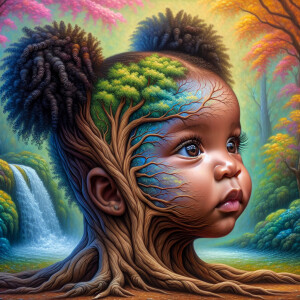 Create a hyper-realistic 3-D oil painting of a tree with a fulle...