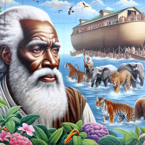 A close-up and detailed wall painting focusing on Noah, depicted...
