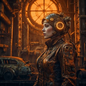 In the dimly lit expanse of a dieselpunk solar reality distortio...