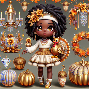 Create a 3D collection featuring a sophisticated chibi-style Afr...