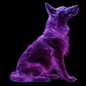 generate purple ai dog on black background