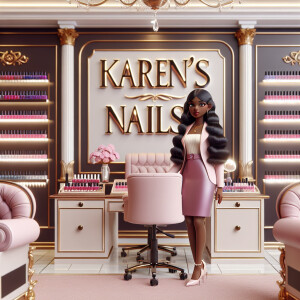 3-D realistic style illustration of a high-end nail boutique nam...