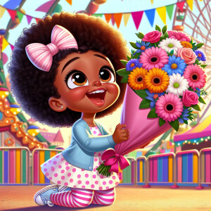 A charming, joyful African American 6-year-old girl cartoon char...